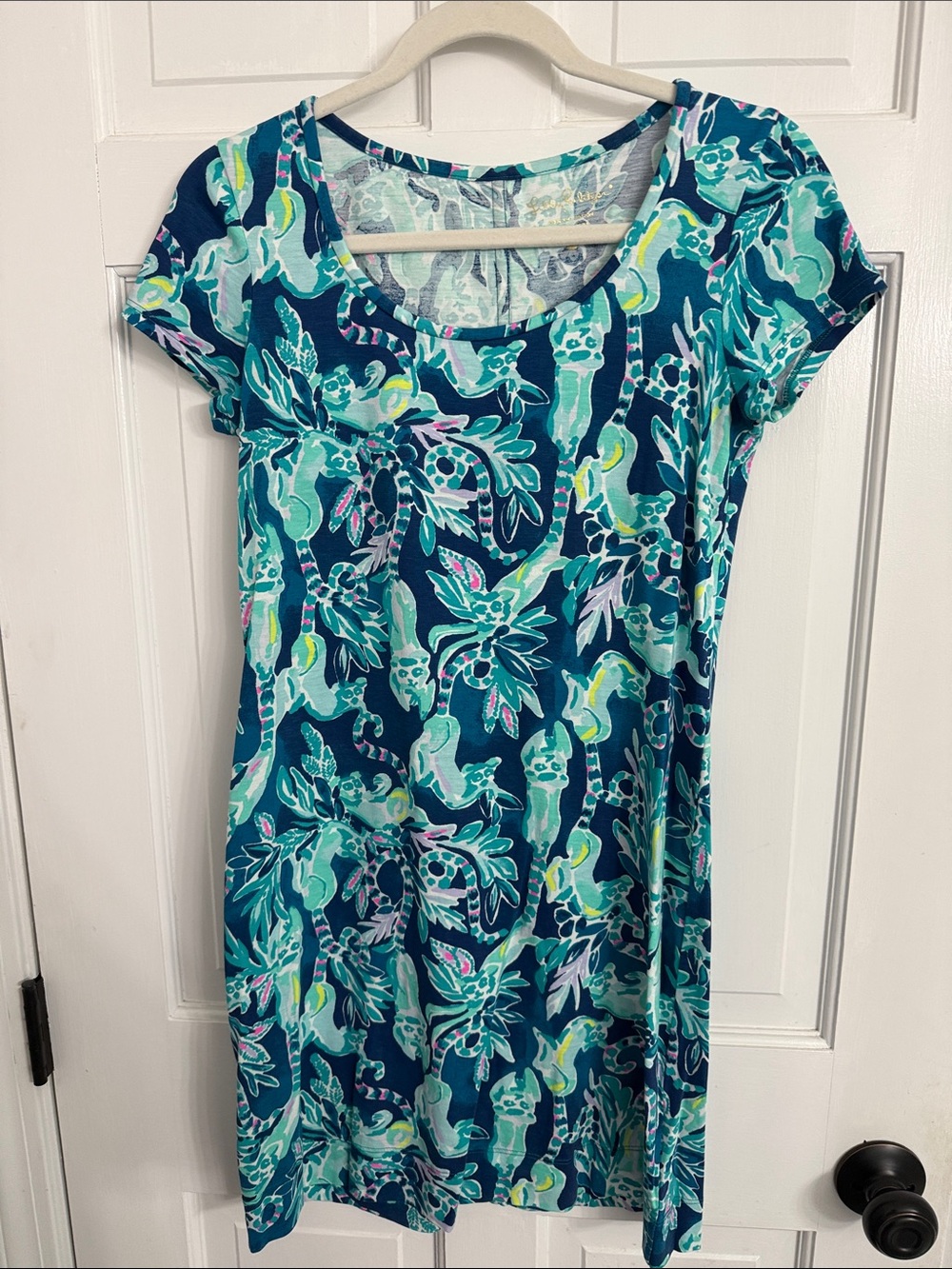 Lilly Pulitzer Teal Blue Green Printed Short Sleeve Dress